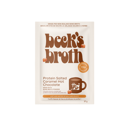 Chocolat chaud au caramel salé et aux protéines de Beck's Broth (sachet)