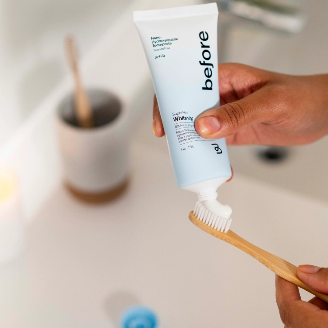 Before Nano-Hydroxyapatite Supermint Whitening Toothpaste