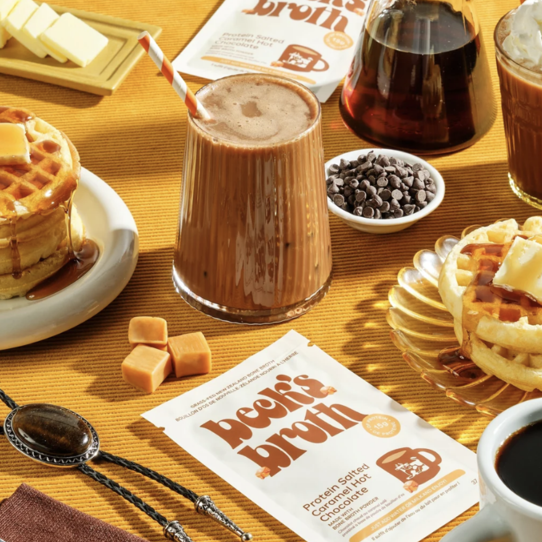 Chocolat chaud protéiné au caramel au beurre salé Beck's Broth
