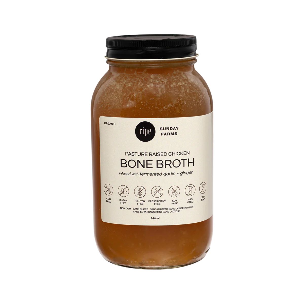 Ripe Chicken Bone Broth with Fermented Garlic & Ginger