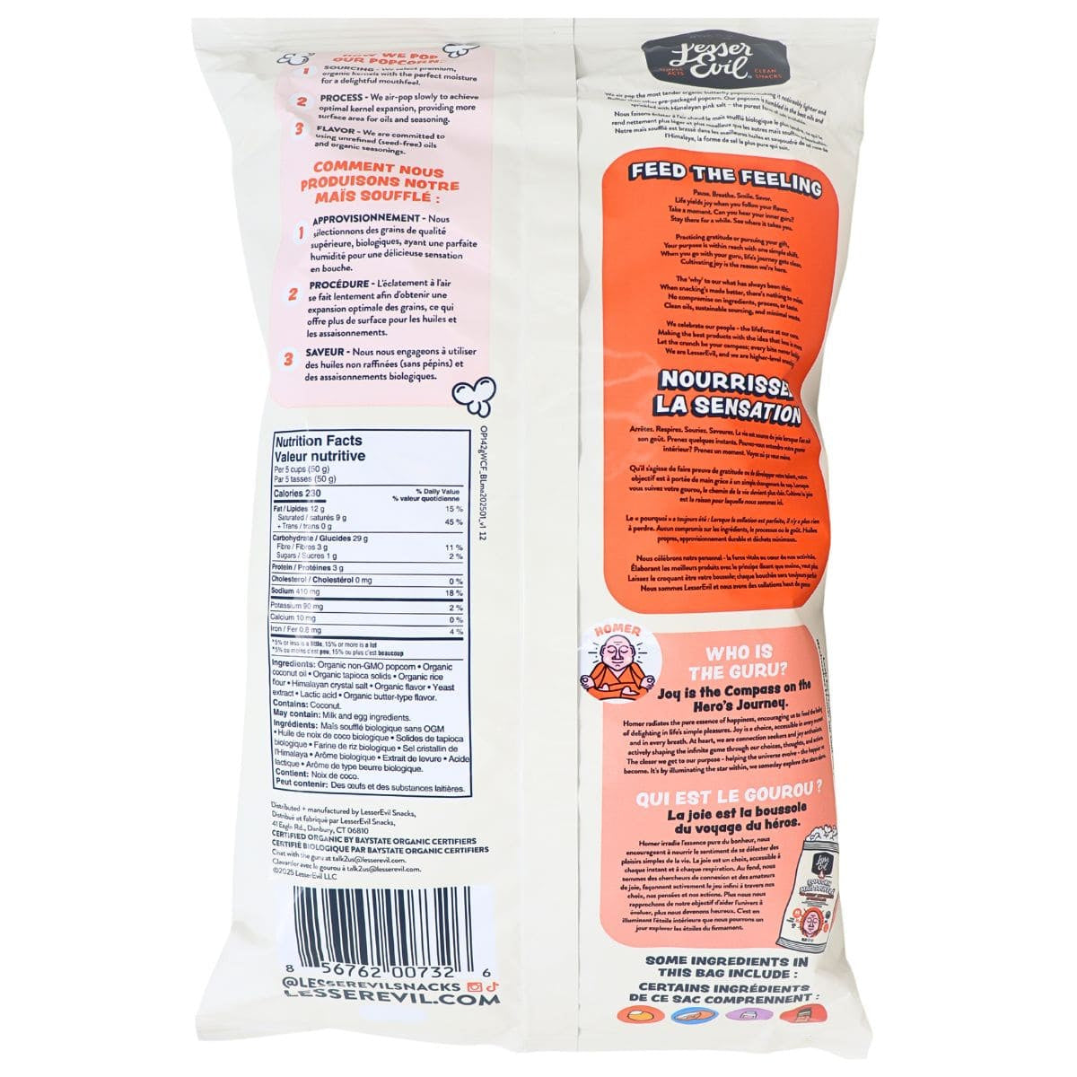 Lesser Evil "Sans fromage" Fromage 142 g