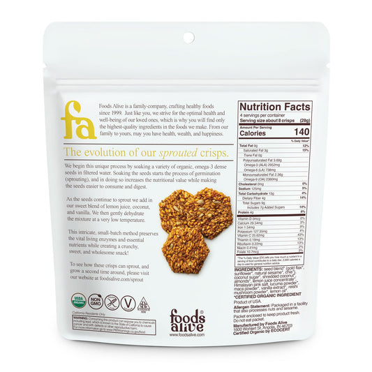 Foods Alive Sprouted Crisps Lemony lemon