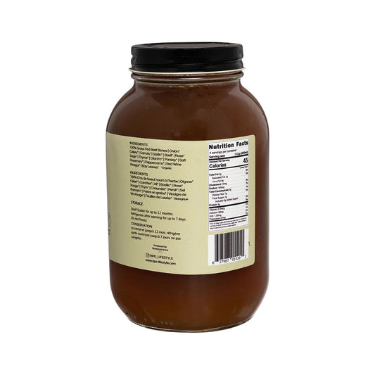 Bouillon d'Os de Bœuf Nourri à l'Herbe, Mûri, au Basilic et à la Rose