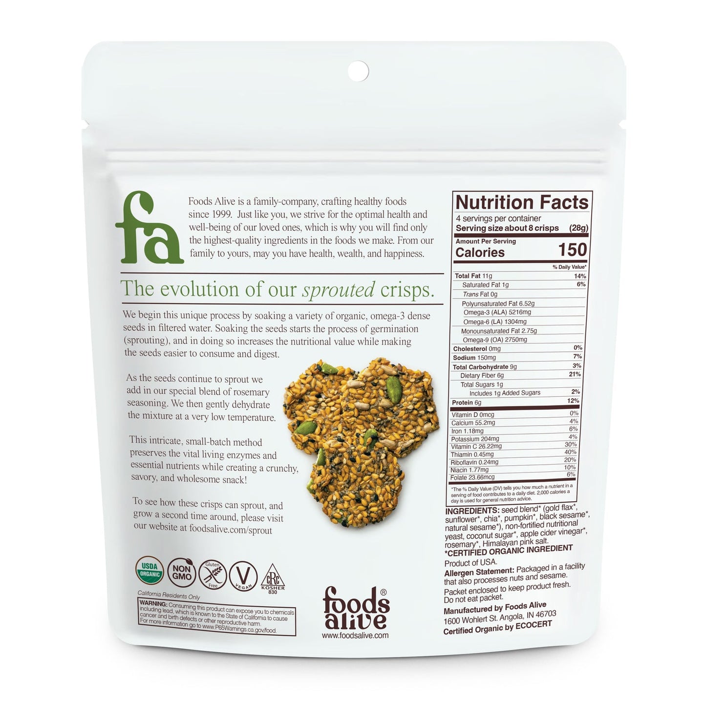 Foods Alive Sprouted Crisps Rosemary