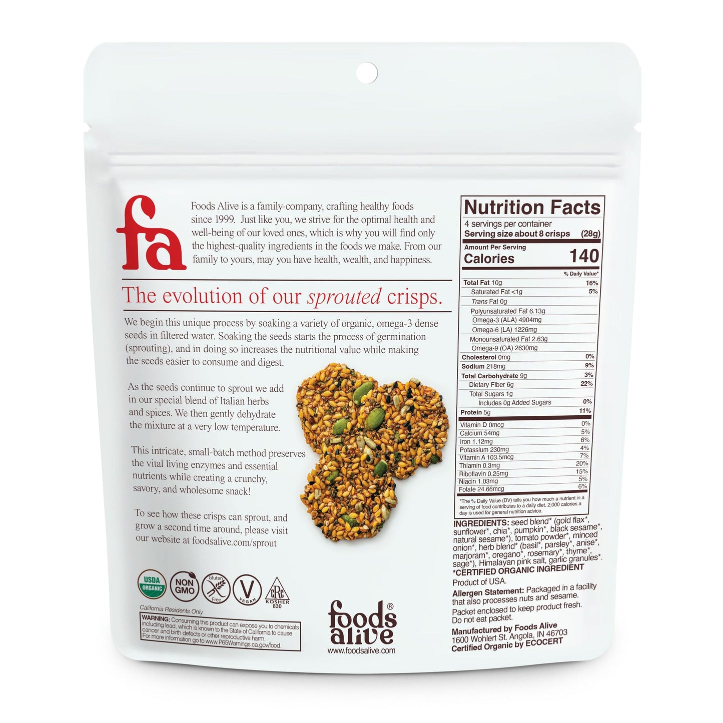 Foods Alive Sprouted Crisps Tomato & herb